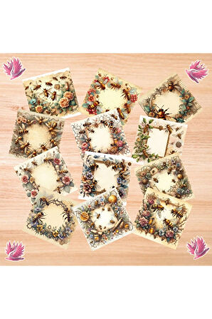 Bal Arıları Vintage 12 Adet Scrapbook Bullet Journal Mat Planlayıcı Sticker Etiket Seti
