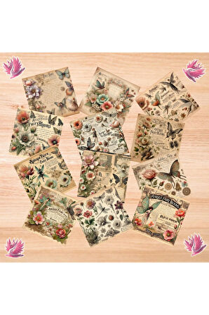 Çiçek Açan Antik Periler Vintage 12 Adet Scrapbook Bullet Journal Mat Planlayıcı Sticker Etiket Seti