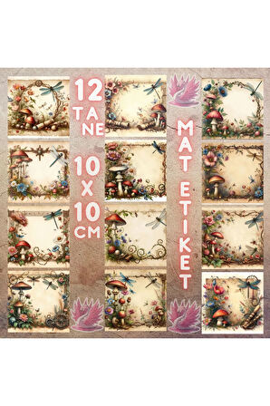 Çiçekler Mantarlar ve Yusufçuklar Vintage 12 Adet Scrapbook Bullet Journal Mat Planlayıcı Sticker