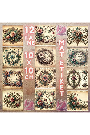 Dikenli Çiçekler ve Sarmaşıklar Vintage 12 Adet Scrapbook Bullet Journal Mat Planlayıcı Sticker
