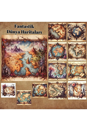 Fantastik Dünya Haritaları Vintage 12 Adet Scrapbook Bullet Journal Mat Planlayıcı Sticker Etiket