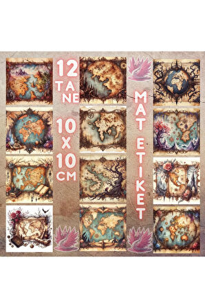 Fantastik Dünya Haritaları Vintage 12 Adet Scrapbook Bullet Journal Mat Planlayıcı Sticker Etiket