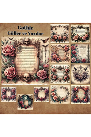 Gothic Güller Vintage 12 Adet Scrapbook Bullet Journal Mat Planlayıcı Sticker Etiket Seti