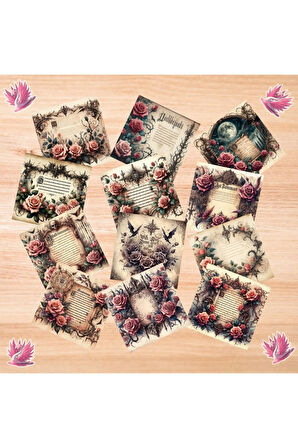 Gothic Güller Vintage 12 Adet Scrapbook Bullet Journal Mat Planlayıcı Sticker Etiket Seti