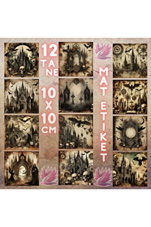 Gothic Temalı Kolaj Vintage 12 Adet Scrapbook Bullet Journal Mat Planlayıcı Sticker Etiket Seti