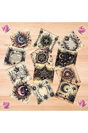 Gothic Yıldızlar Vintage 12 Adet Scrapbook Bullet Journal Mat Planlayıcı Sticker Etiket Seti