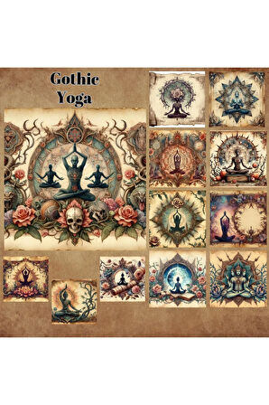Gothic Yoga Vintage 12 Adet Scrapbook Bullet Journal Mat Planlayıcı Sticker Etiket Seti