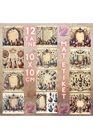 İksirler ve Tarifler Vintage 12 Adet Scrapbook Bullet Journal Mat Planlayıcı Sticker Etiket Seti