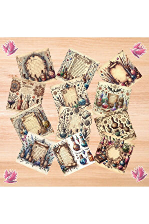 İksirler ve Tarifler Vintage 12 Adet Scrapbook Bullet Journal Mat Planlayıcı Sticker Etiket Seti