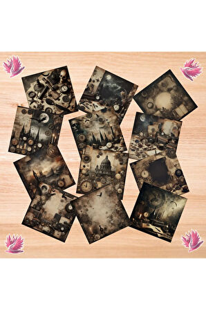 Karanlık Temalı Kolaj Vintage 12 Adet Scrapbook Bullet Journal Mat Planlayıcı Sticker Etiket Seti