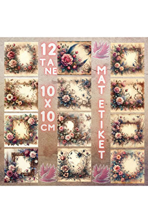 Masal Çiçekleri Vintage 12 Adet Scrapbook Bullet Journal Mat Planlayıcı Sticker Etiket Seti