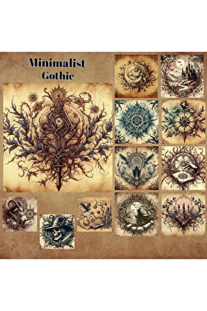 Minimalist Gothic Vintage 12 Adet Scrapbook Bullet Journal Mat Planlayıcı Sticker Etiket Seti