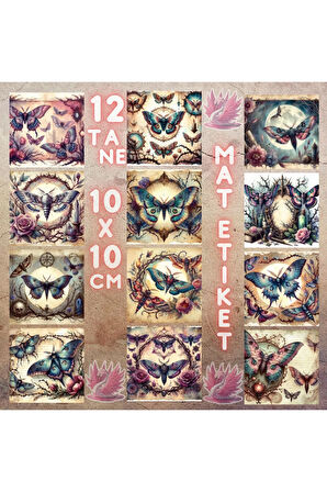 Mistik Güveler Vintage 12 Adet Scrapbook Bullet Journal Mat Planlayıcı Sticker Etiket Seti