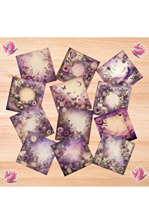 Mor Temalı Kolaj Vintage 12 Adet Scrapbook Bullet Journal Mat Planlayıcı Sticker Etiket Seti