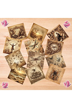 Özgürlük ve Mutluluk Temalı Vintage 12 Adet Scrapbook Bullet Journal Mat Planlayıcı Sticker Etiket