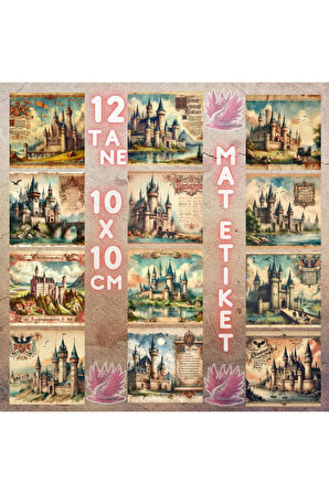 Orta Çağ Kaleleri Vintage 12 Adet Scrapbook Bullet Journal Mat Planlayıcı Sticker Etiket Seti