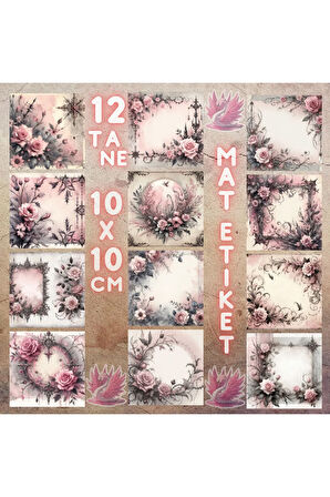 Pembe Gri Gothic Vintage 12 Adet Scrapbook Bullet Journal Mat Planlayıcı Sticker Etiket Seti
