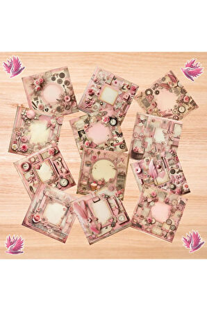 Pembe Temalı Kolaj Vintage 12 Adet Scrapbook Bullet Journal Mat Planlayıcı Sticker Etiket Seti