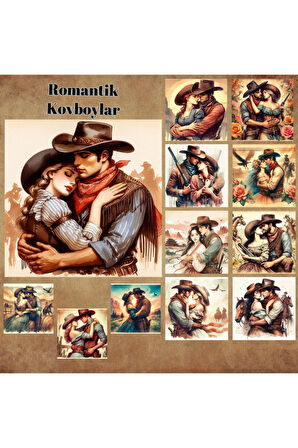 Romantik Kovboylar Vintage 12 Adet Scrapbook Bullet Journal Mat Planlayıcı Sticker Etiket Seti