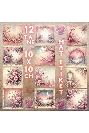 Pembe Kış Manzaraları Vintage 12 Adet Scrapbook Bullet Journal Mat Planlayıcı Sticker Etiket Seti