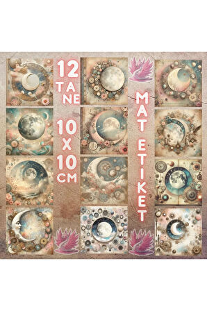 Ruhani Astral Aylar Vintage 12 Adet Scrapbook Bullet Journal Mat Planlayıcı Sticker Etiket Seti