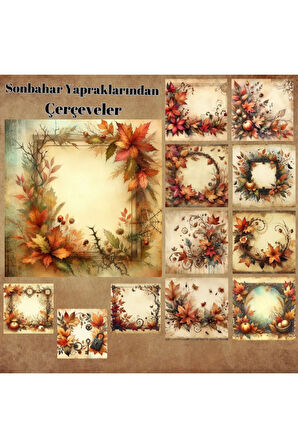 Sonbahar Çiçeklerinden Çerçeveler Vintage 12 Adet Scrapbook Bullet Journal Mat Planer Sticker Etiket