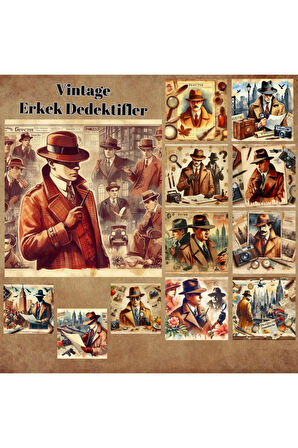 Erkek Dedektifler Vintage 12 Adet Scrapbook Bullet Journal Mat Planlayıcı Sticker Etiket Seti