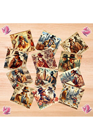 Erkek Dedektifler Vintage 12 Adet Scrapbook Bullet Journal Mat Planlayıcı Sticker Etiket Seti