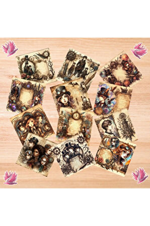Steampunk Gençler Vintage 12 Adet Scrapbook Bullet Journal Mat Planlayıcı Sticker Etiket Seti