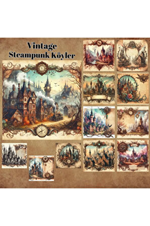 Steampunk Köyler Vintage 12 Adet Scrapbook Bullet Journal Mat Planlayıcı Sticker Etiket Seti