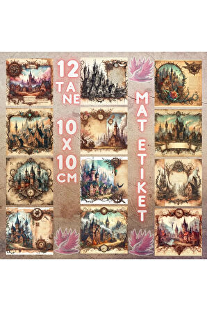 Steampunk Köyler Vintage 12 Adet Scrapbook Bullet Journal Mat Planlayıcı Sticker Etiket Seti