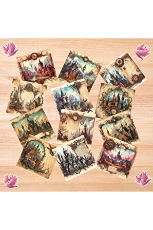 Steampunk Köyler Vintage 12 Adet Scrapbook Bullet Journal Mat Planlayıcı Sticker Etiket Seti