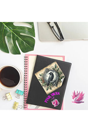 Aynalar Yapraklar ve Kargalar Vintage 12 Adet Scrapbook Bullet Journal Mat Planlayıcı Sticker
