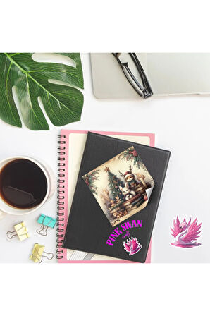 Yılbaşı Hayvanları ve Kitaplar Vintage 12 Adet Scrapbook Bullet Journal Mat Planlayıcı Sticker