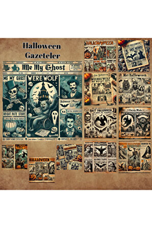 Halloween Gazeteler Vintage 12 Adet Scrapbook Bullet Journal Mat Planlayıcı Sticker Etiket Seti
