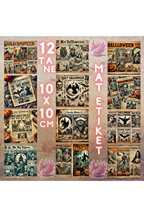 Halloween Gazeteler Vintage 12 Adet Scrapbook Bullet Journal Mat Planlayıcı Sticker Etiket Seti