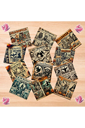 Halloween Gazeteler Vintage 12 Adet Scrapbook Bullet Journal Mat Planlayıcı Sticker Etiket Seti