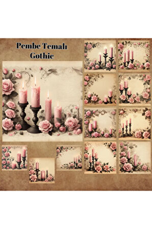 Pembe Temalı Gothic Vintage 12 Adet Scrapbook Bullet Journal Mat Planlayıcı Sticker Etiket Seti