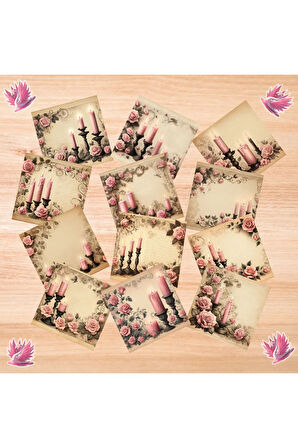 Pembe Temalı Gothic Vintage 12 Adet Scrapbook Bullet Journal Mat Planlayıcı Sticker Etiket Seti