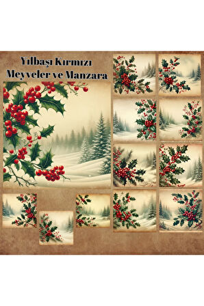 Yılbaşı Kokinalı Manzaralar Vintage 12 Adet Scrapbook Bullet Journal Mat Planlayıcı Sticker Etiket