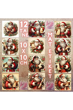 Yılbaşı Noel Baba ve Listesi Vintage 12 Adet Scrapbook Bullet Journal Mat Planlayıcı Sticker Etiket