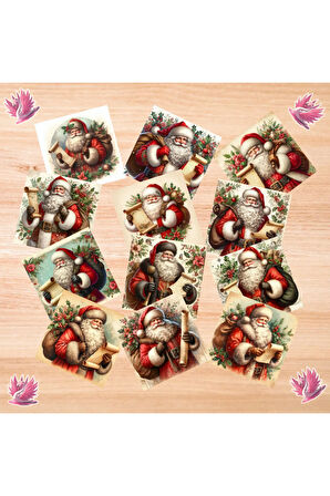 Yılbaşı Noel Baba ve Listesi Vintage 12 Adet Scrapbook Bullet Journal Mat Planlayıcı Sticker Etiket
