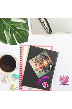 Pembe Güller ve Sokak Lambaları Vintage 12 Adet Scrapbook Bullet Journal Mat Planlayıcı Sticker