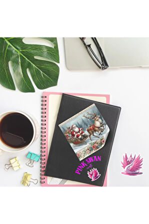 Noel Baba Kızağı ve Geyikler Vintage 12 Adet Scrapbook Bullet Journal Mat Planlayıcı Sticker Etiket