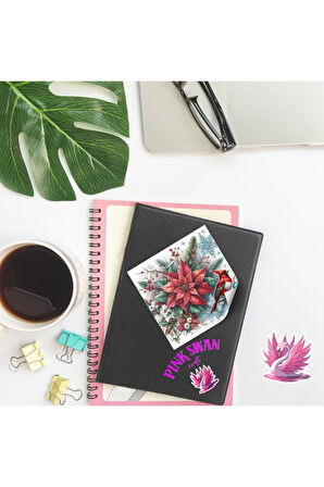 Donmuş Temalı Yılbaşı Çiçekleri 12 Adet Scrapbook Bullet Journal Mat Planlayıcı Sticker Etiket Seti