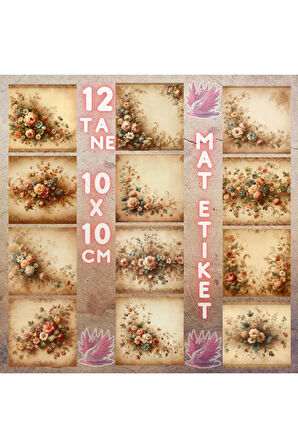 Parşomen Üzerinde Güller Vintage 12 Adet Scrapbook Bullet Journal Mat Planlayıcı Sticker Etiket Seti