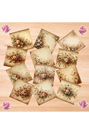 Parşomen Üzerinde Güller Vintage 12 Adet Scrapbook Bullet Journal Mat Planlayıcı Sticker Etiket Seti