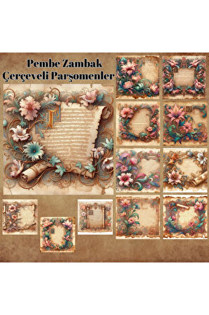 Pembe Zambak Çerçeveli Vintage 12 Adet Scrapbook Bullet Journal Mat Planlayıcı Sticker Etiket Seti