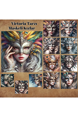Victoria Tarzı Maskeli Kızlar Vintage 12 Adet Scrapbook Bullet Journal Mat Planlayıcı Sticker Etiket