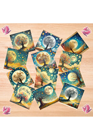 Dreamland Hayat Ağacı Vintage 12 Adet Scrapbook Bullet Journal Mat Planlayıcı Sticker Etiket Seti
